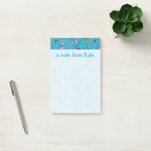 Turquoise Fish Pattern | Jouw namen toevoegen Post-it® Notes (Kantoor)