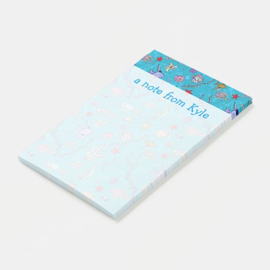 Turquoise Fish Pattern | Jouw namen toevoegen Post-it® Notes (Schuin)
