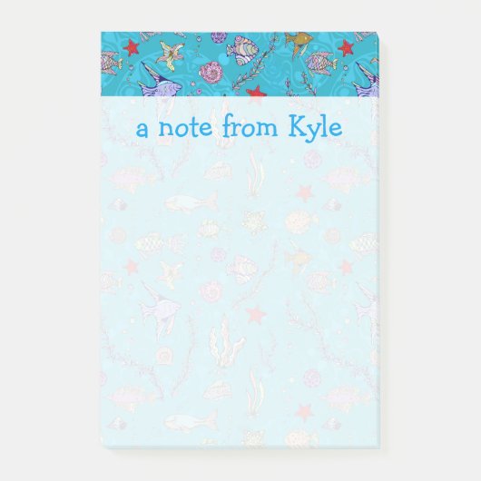 Turquoise Fish Pattern | Jouw namen toevoegen Post-it® Notes (Voorkant)