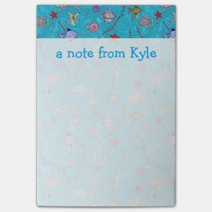 Turquoise Fish Pattern Jouw namen toevoegen Post-it® Notes