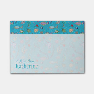 Turquoise Fish Pattern Jouw namen toevoegen Post-it® Notes