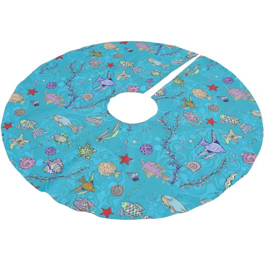 Turquoise Fish Pattern Kerstboom Rok (Gekanteld)