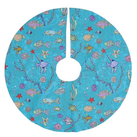 Turquoise Fish Pattern Kerstboom Rok (Voorkant)