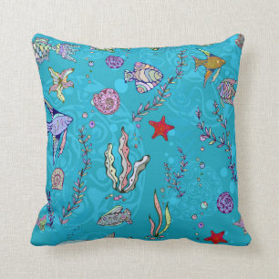 Turquoise Fish Pattern Kussen
