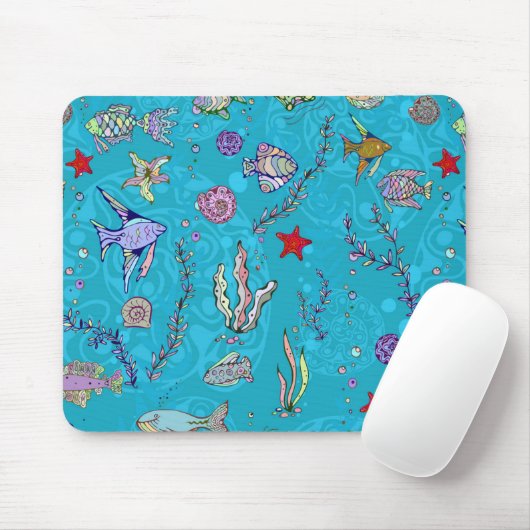 Turquoise Fish Pattern Muismat (Met muis)