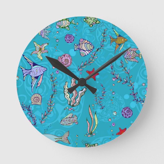 Turquoise Fish Pattern Ronde Klok (Voorkant)