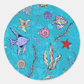 Turquoise Fish Pattern Ronde Sticker (Voorkant)