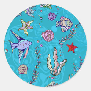 Turquoise Fish Pattern Ronde Sticker