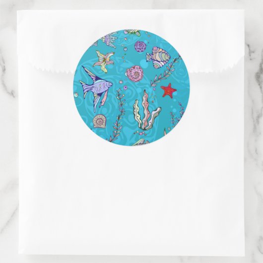 Turquoise Fish Pattern Ronde Sticker (Tas)