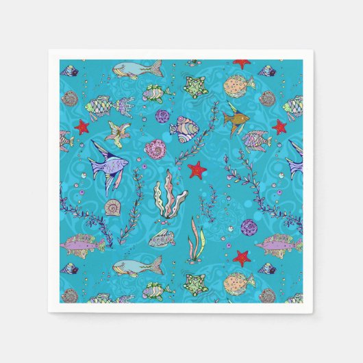 Turquoise Fish Pattern Servet (Voorkant)