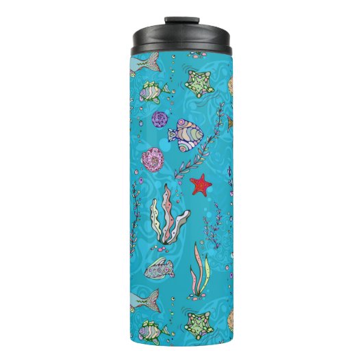 Turquoise Fish Pattern Thermosbeker (Voorkant)