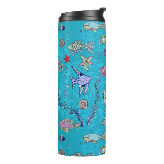 Turquoise Fish Pattern Thermosbeker (Gedraaid links)