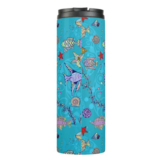 Turquoise Fish Pattern Thermosbeker (Achterkant)