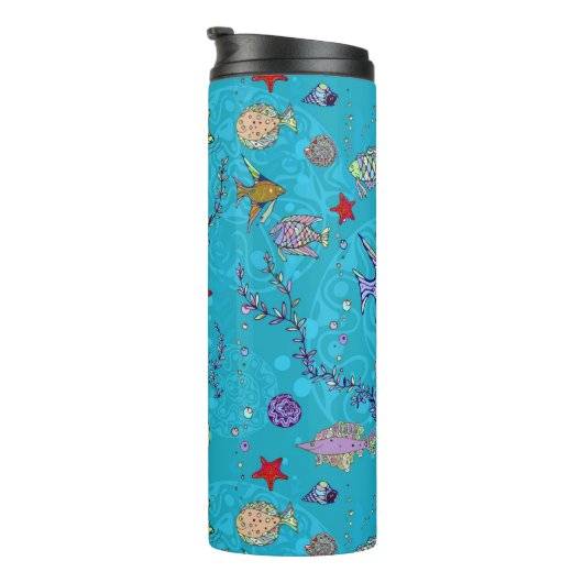 Turquoise Fish Pattern Thermosbeker (Geroteerd rechts)