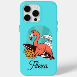 Turquoise Flamingo Surfing iPhone 15 Pro Max Hoesje