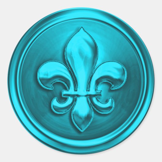 Turquoise Fleur de Lis Enveloppe Zegel Reliëf Look (Voorkant)