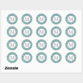 Turquoise Flora Wreath Design Monogram Initiaal Ronde Sticker (Vel)