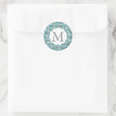 Turquoise Flora Wreath Design Monogram Initiaal Ronde Sticker (Tas)