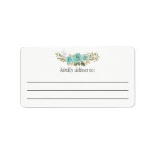 Turquoise Floral Blue Rozen Large Write-on Address Etiket (Voorkant)
