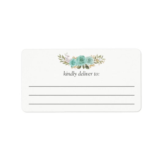 Turquoise Floral Blue Rozen Large Write-on Address Etiket (Voorkant)