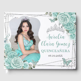 Turquoise Floral Butterflies QUINCEAÑERA 16 Photo Gastenboek