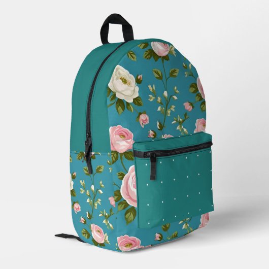 Turquoise Floral Cut & Sew Bag – Stijlvolle rugzak (Achterkant Hoek Links)