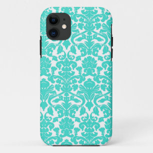 Turquoise  Floral Damask Pattern iPhone 11 Hoesje