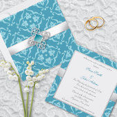 Turquoise Floral Damask Wedding Kaart