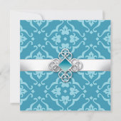 Turquoise Floral Damask Wedding Kaart (Voorkant)