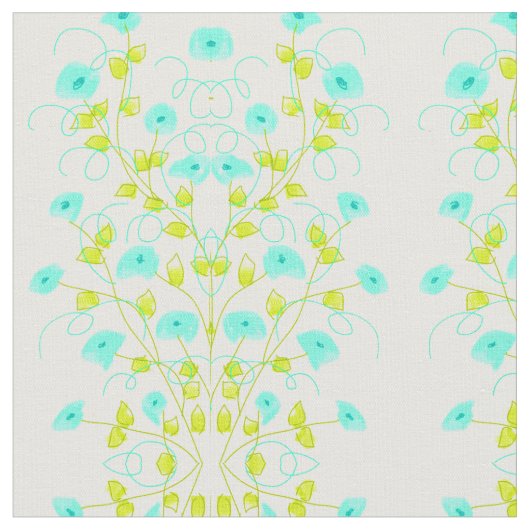 Turquoise Floral Designer Stof (Close Up)