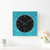 Turquoise Floral Faux Leather Emboed Look 2 Vierkante Klok (Huis)