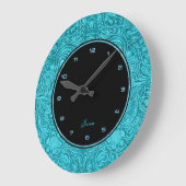 Turquoise Floral Faux Leather Embossed Kijk Grote Klok (Hoek)