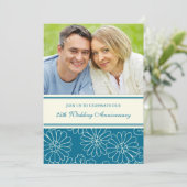 Turquoise Floral Foto 25th Jubileum Invitation Kaart (Staand voorkant)