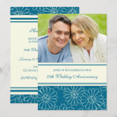 Turquoise Floral Foto 25th Jubileum Invitation Kaart (Voorkant / Achterkant)