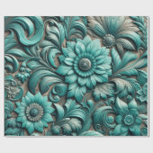 Turquoise Floral Gereedschapspatroon Turquoise Bla Cadeaupapier (Vlak)