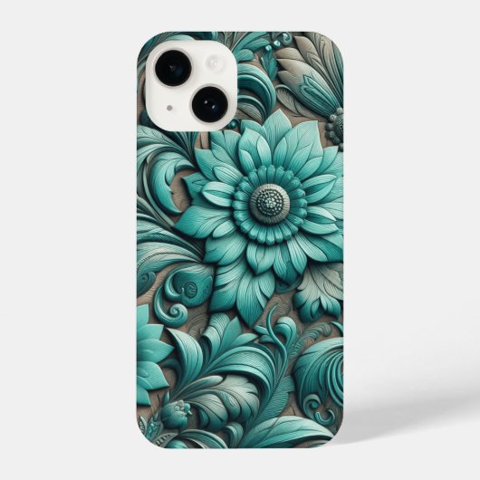 Turquoise Floral Gereedschapspatroon Turquoise Bla iPhone Hoesje (Achterkant)