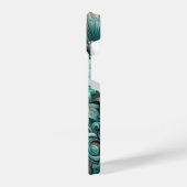 Turquoise Floral Gereedschapspatroon Turquoise Bla iPhone Hoesje (Linkerkant)