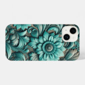 Turquoise Floral Gereedschapspatroon Turquoise Bla iPhone Hoesje (Achterkant horizontaal)