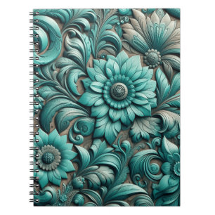 Turquoise Floral Gereedschapspatroon Turquoise Bla Notitieboek