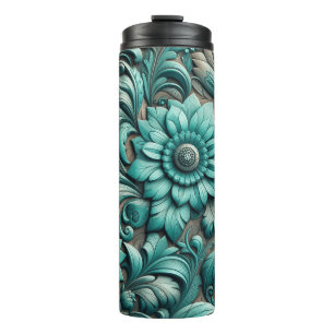 Turquoise Floral Gereedschapspatroon Turquoise Bla Thermosbeker