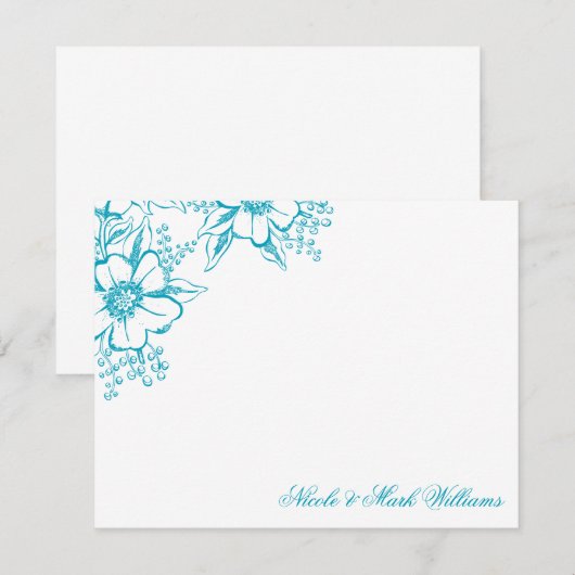 Turquoise Floral Letterpress Style Wedding (Voorkant / Achterkant)