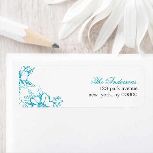 Turquoise Floral Letterpress Style Wedding Etiket (Insitu)