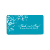 Turquoise Floral Letterpress Style Wedding Etiket (Voorkant)