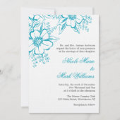Turquoise Floral Letterpress Style Wedding Kaart (Voorkant)