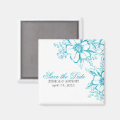 Turquoise Floral Letterpress Style Wedding Magneet (Voorkant / Achterkant)