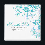 Turquoise Floral Letterpress Style Wedding Magneet<br><div class="desc">De Elegant Wedding bewaart de aankondigingen van de Datum. Grafische kaart van Mujka</div>