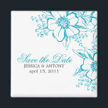 Turquoise Floral Letterpress Style Wedding Magneet<br><div class="desc">De Elegant Wedding bewaart de aankondigingen van de Datum. Grafische kaart van Mujka</div>