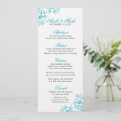 Turquoise Floral Letterpress Style Wedding Menu (Staand voorkant)