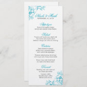 Turquoise Floral Letterpress Style Wedding Menu (Voorkant / Achterkant)