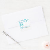 Turquoise Floral Letterpress Style Wedding Vierkante Sticker (Envelop)